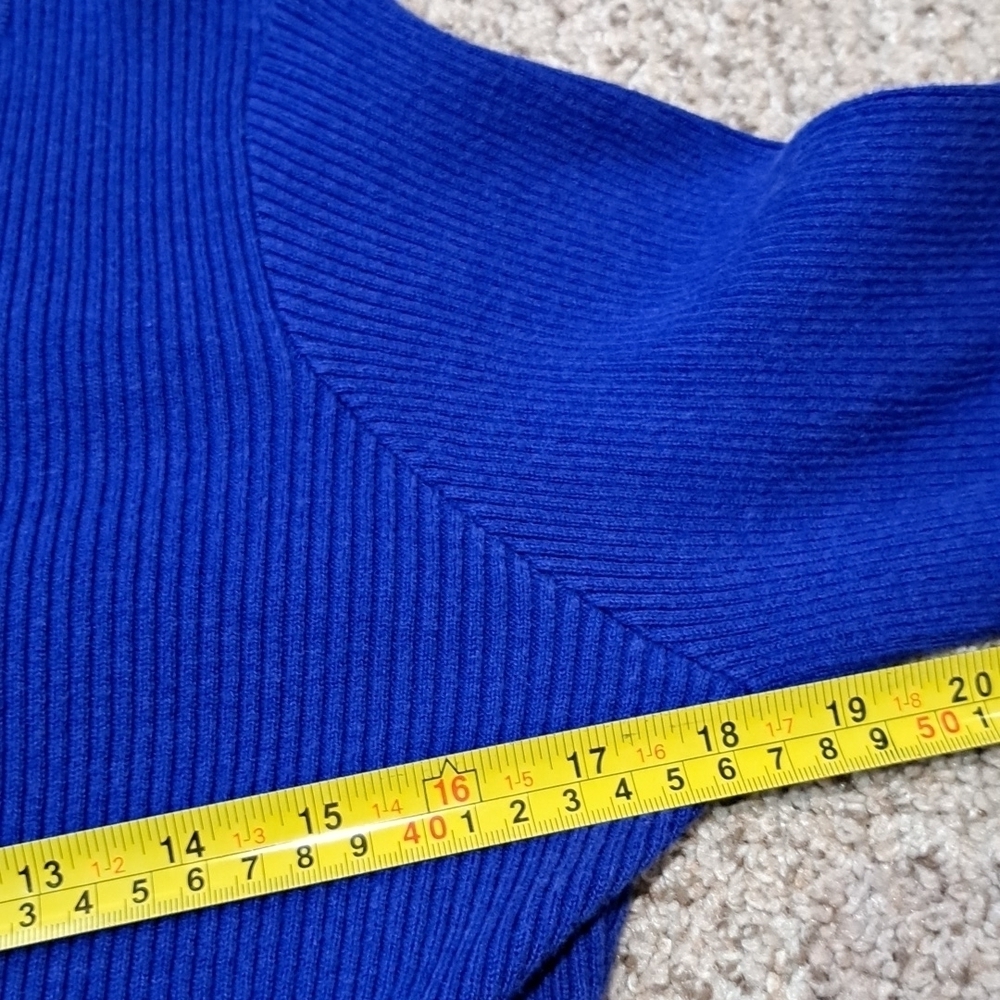 Ab Studio Ribbed Blue Form Fitted Stretch Sweater With Pockets View 5